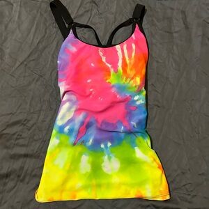 Tye-dye athletic tank top with built in bra and adjustable straps